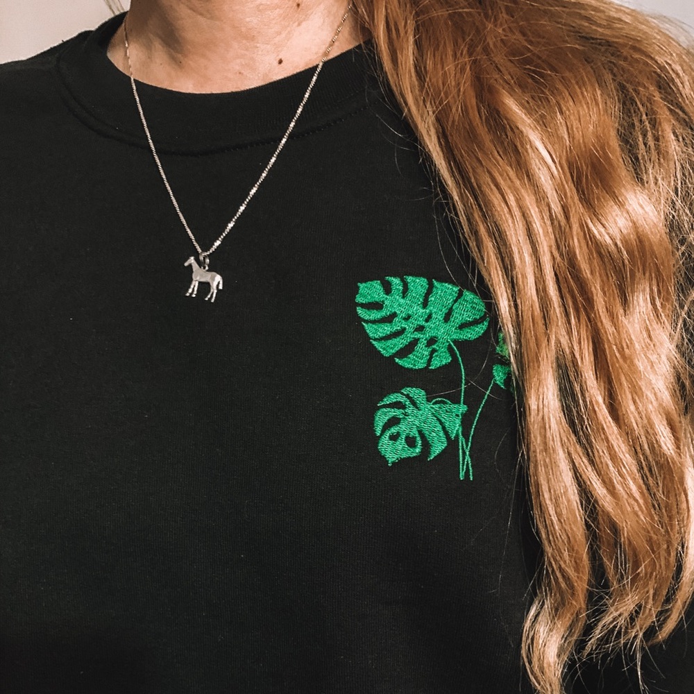 Embroidered Monstera Plant Sweatshirt